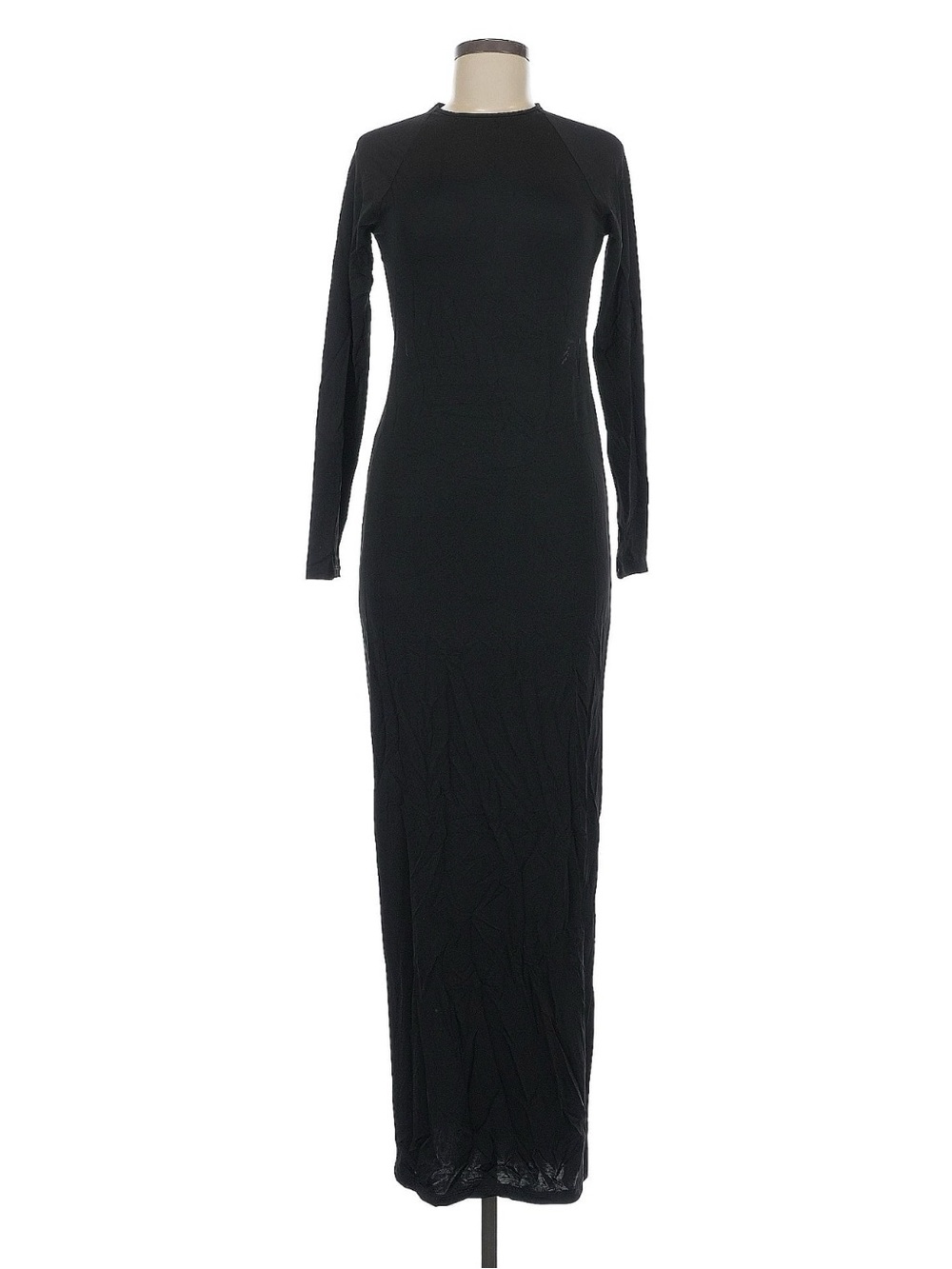 Mango Black Long-Sleeve Maxi Dress with Open Back - Sleek Minimalist Design